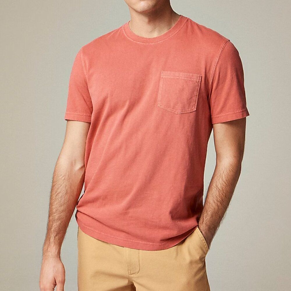 J. Crew BW379 orange Vintage-wash Cotton Pocket T-shirt size med NWT